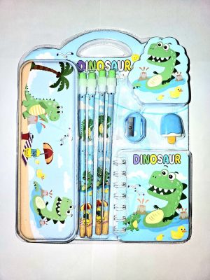 CUTE STATIONARY KIT DIFFERENT THEME  4 PENCILS,1 SHARPENER, 1 CANDY ERASER, 1 COMPASS BOX, 1 DREAM SPIRAL NOTESPrice